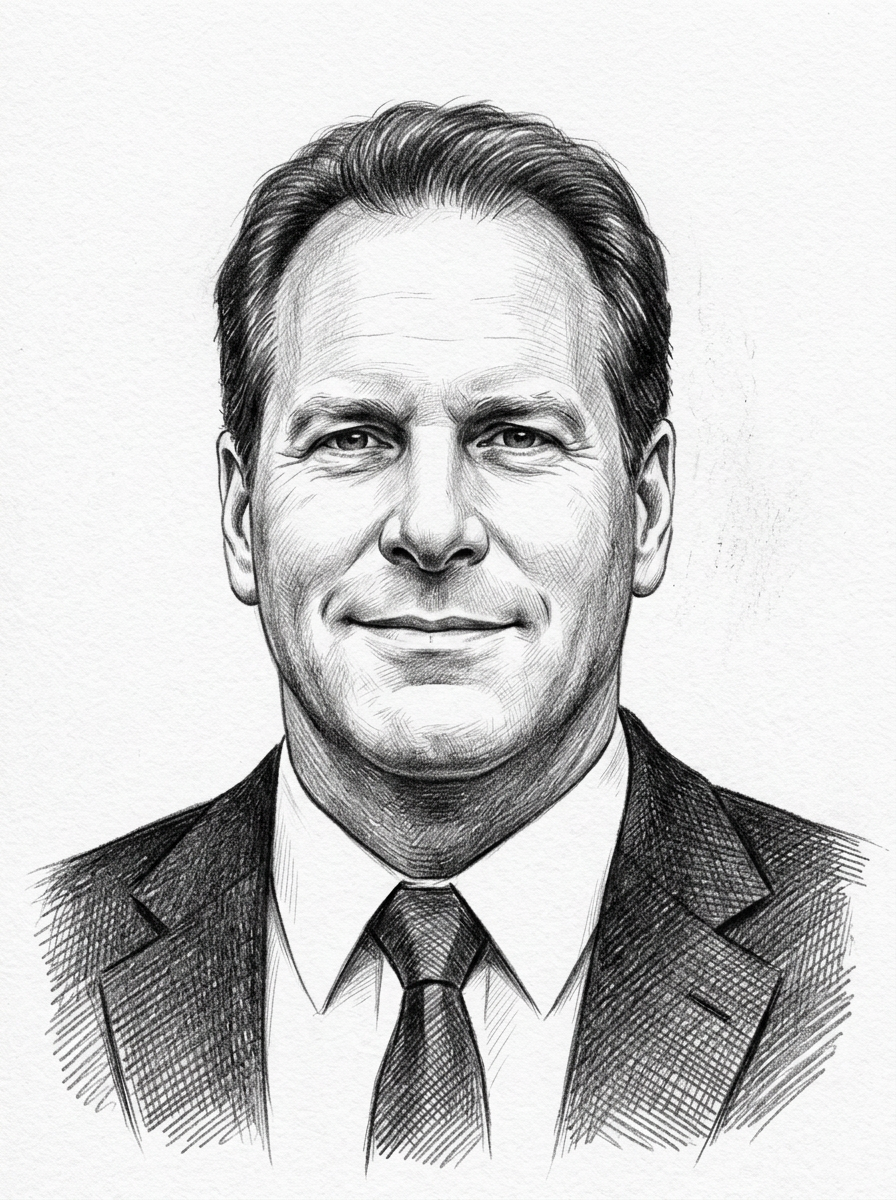 Hand-drawn portrait of David Becker