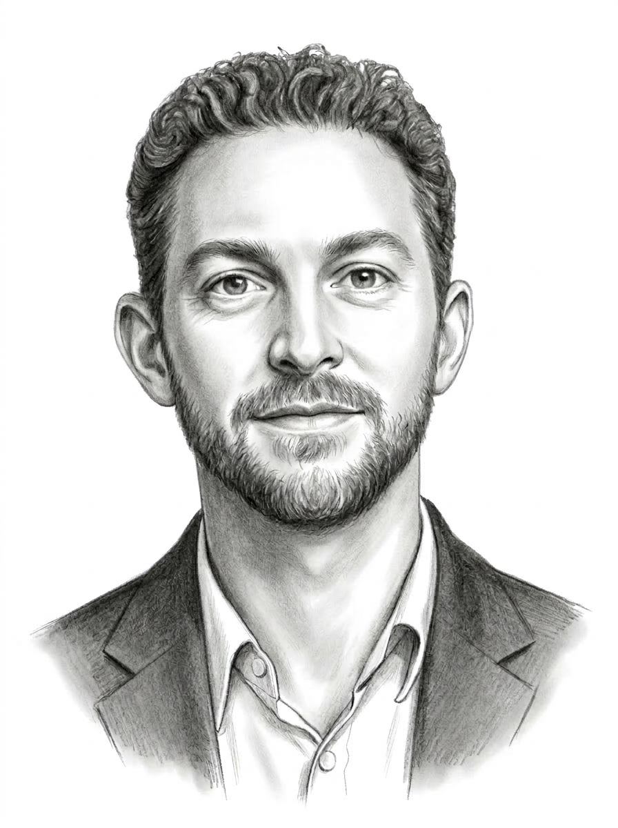 Hand-drawn portrait of Jeff Baker