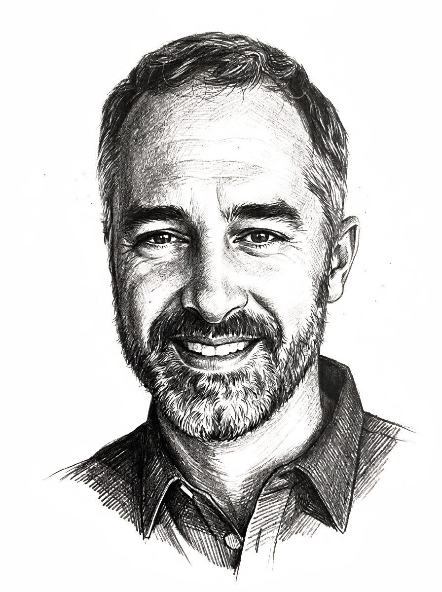 Hand-drawn portrait of Matt Becker